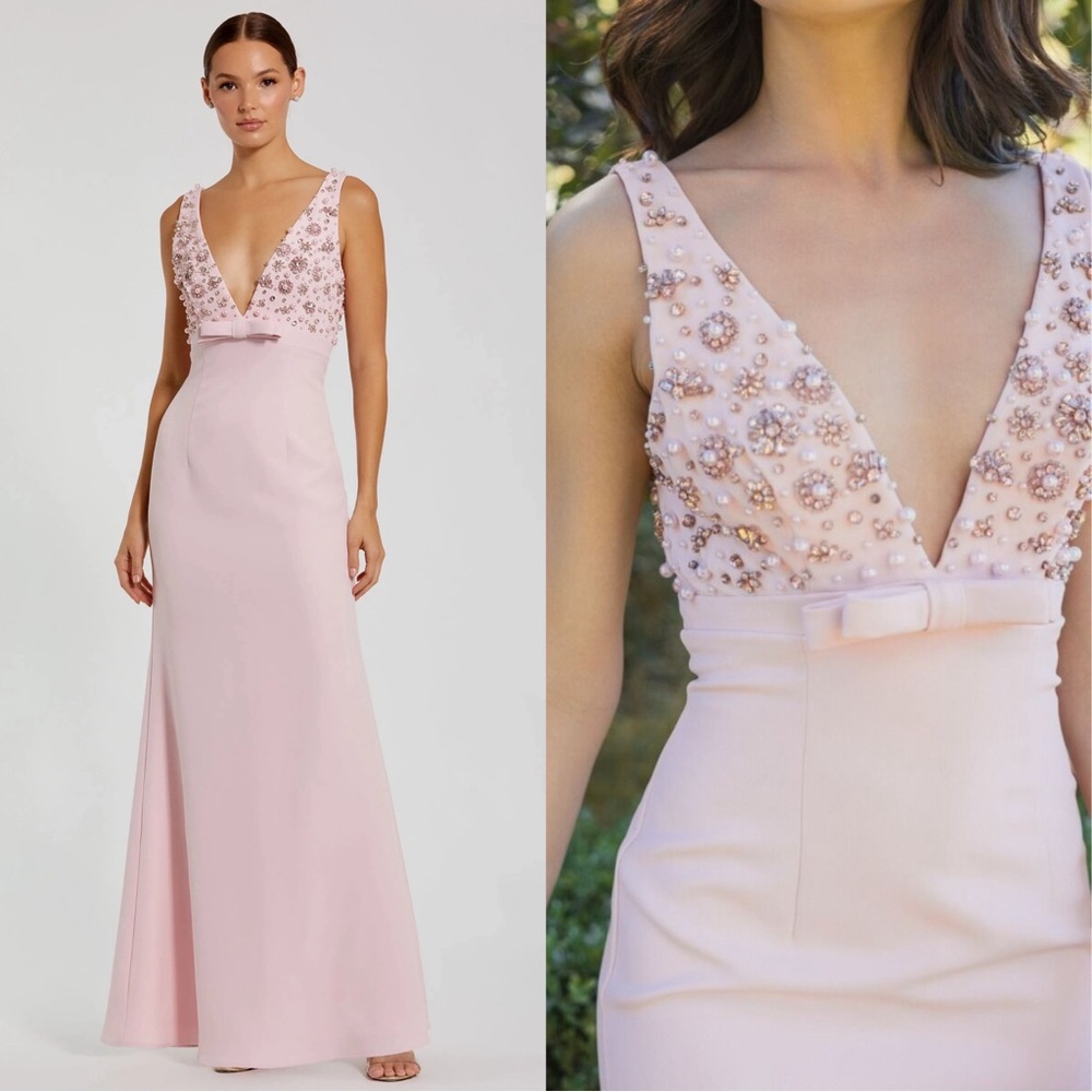 Mac Duggal Blush Embellished Maxi Dress